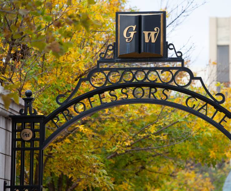 View of Professor's Gate arching against a blue sky.