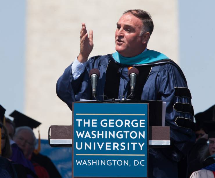 Jose Andres speaks in front of the Washington Monument.