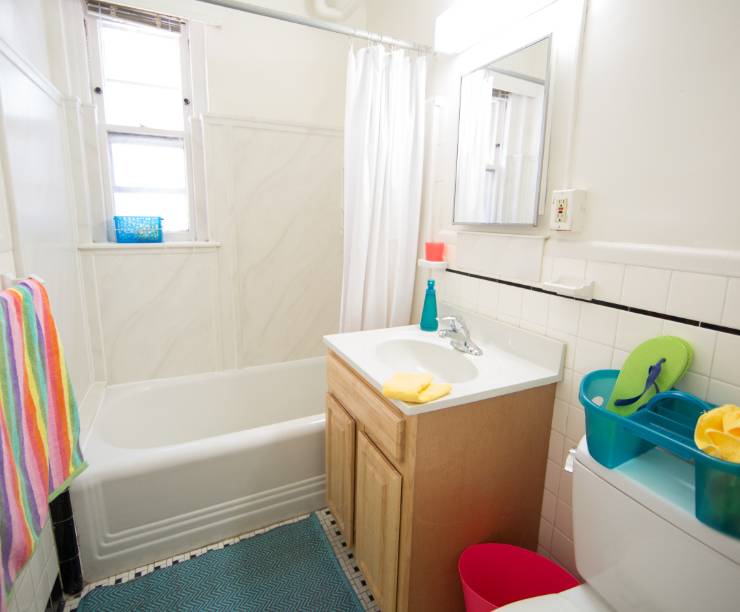 A bathroom filled with natural light.