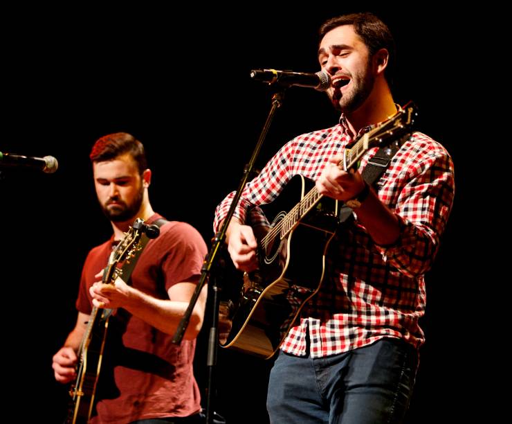 Dan Fanelli, BA '16, and senior Sam Evans perform at Lisner Auditorium.