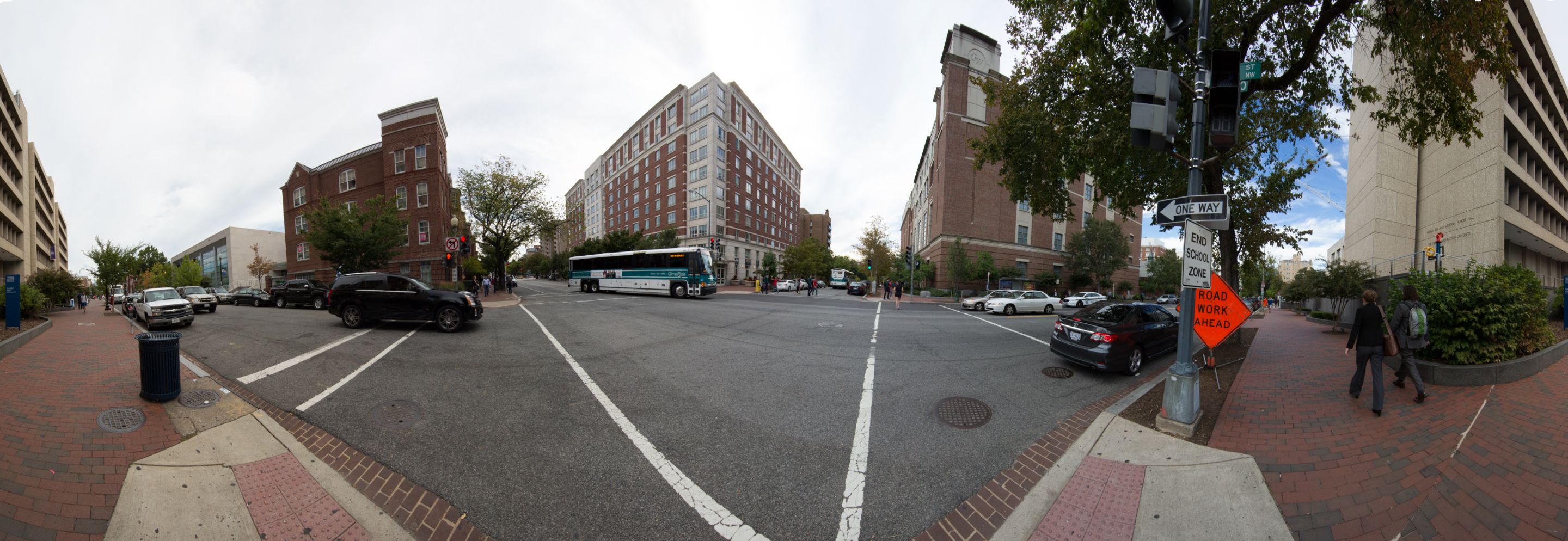 A panoramic view of Townhouse Row, Shenkman Hall, Learner Health and Wellness and Funger Hall.