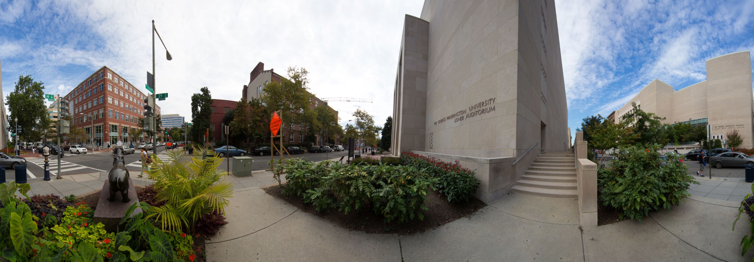 A panoramic view of buildings at the corner of 21st and H streets.