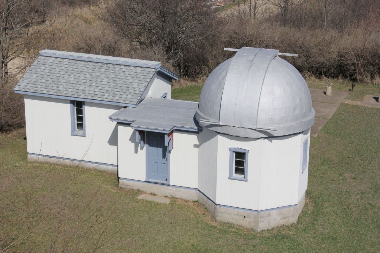 A view of the Oscar Mayer Observatory from a drone.