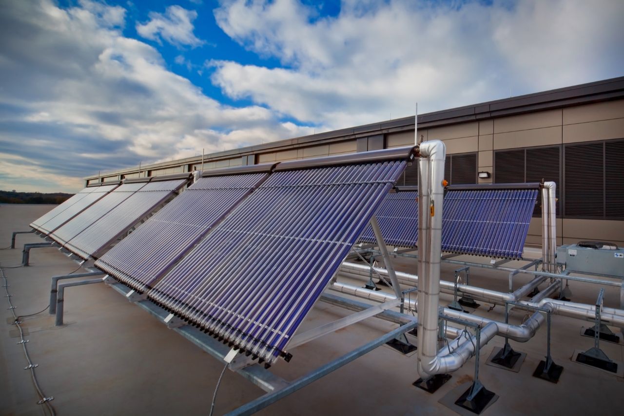 Pictured are solar panels that rest atop the Feynman building.