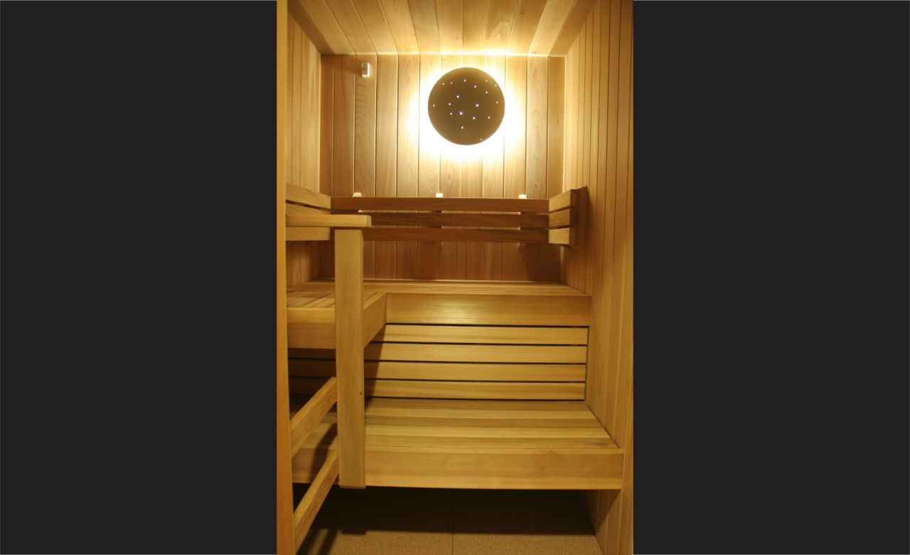 A picture of the zen zone sauna, fit for two people.