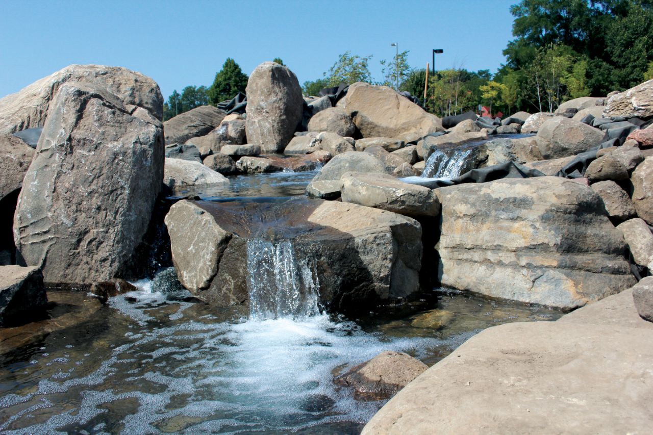 Rock waterfall outside of the Feynman Center.