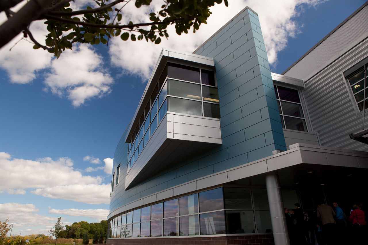 A view of the Kepler Center from the exterior, looking up.