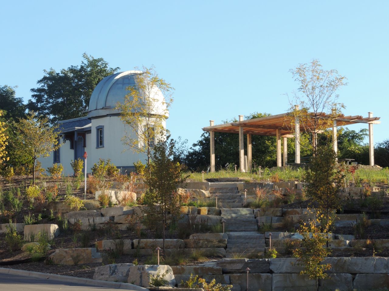 View of the Oscar Mayer Observatory from a lower hill.