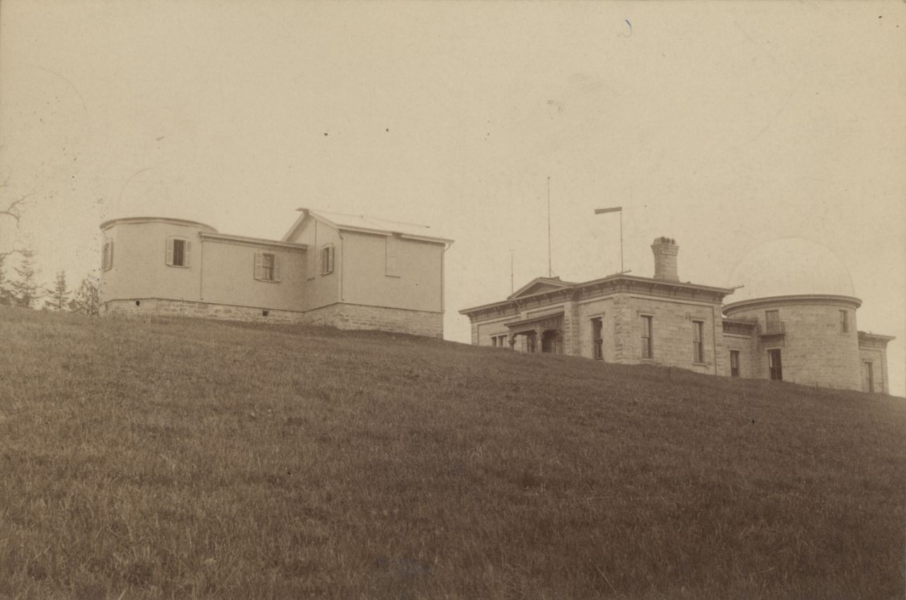 An old view of the observatory from the hillside below it.