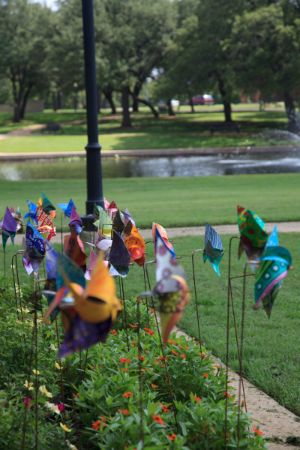 Pinwheels by the pond