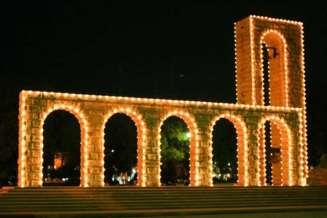 Christmas lights at Luther Memorial & Bell Tower