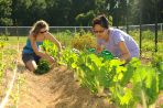 Two students working in the garden.